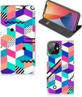 GSM Hoesje Gepersonaliseerd Cadeau Geschikt voor iPhone 12 | Geschikt voor iPhone 12 Pro Wallet Case Blokken Kleurrijke