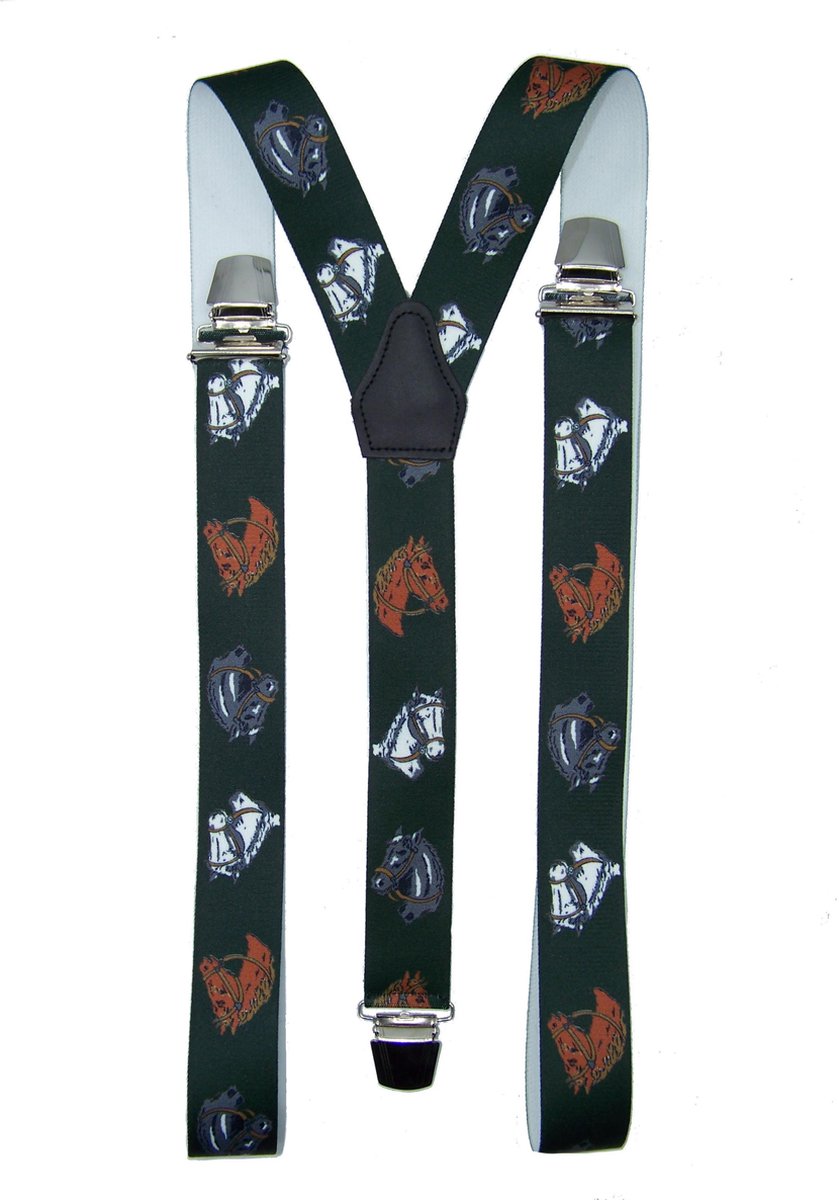 Bretels met Paarden (donkergroen) met brede extra sterke stevige Clips