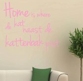 muursticker Home is where de kat - roze - 75x67,5cm