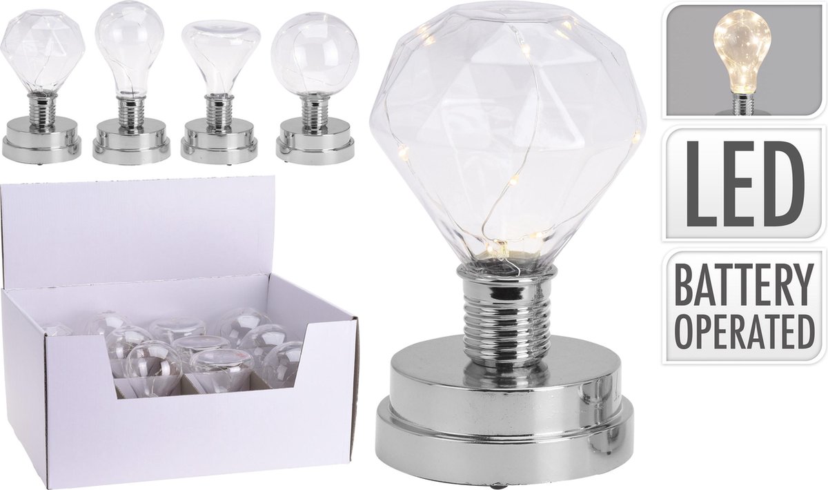 Art Deco decoratieve tafel lamp zilver ijzerdraad model op batterijen met ledlamp inclusief. - H&S Collection