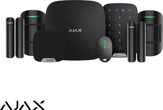 Ajax Hubkit LUXE ZWART: GSM/LAN hub, 2 * pir, 2 * mc, afb, keypad, binnensirene