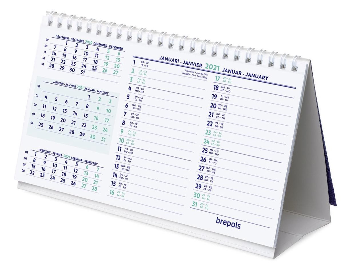 Brepols Kalender 2021 • Bureau kalender 3 maandoverzicht • met notitieruimte • 21... | bol.com