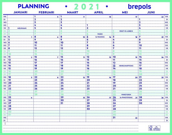 oogopslag prioriteit condensor Brepols Kalender 2021 • Maxi planning NL • Hard karton • overzicht 6 maand  per zijde •... | bol.com