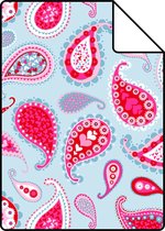 Proefstaal ESTAhome behang paisley turquoise en roze - 115736 - 26,5 x 21 cm