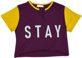 La Pèra Bordeaux effen T-Shirt met tekst Stay 95% Katoen Dames - Maat S