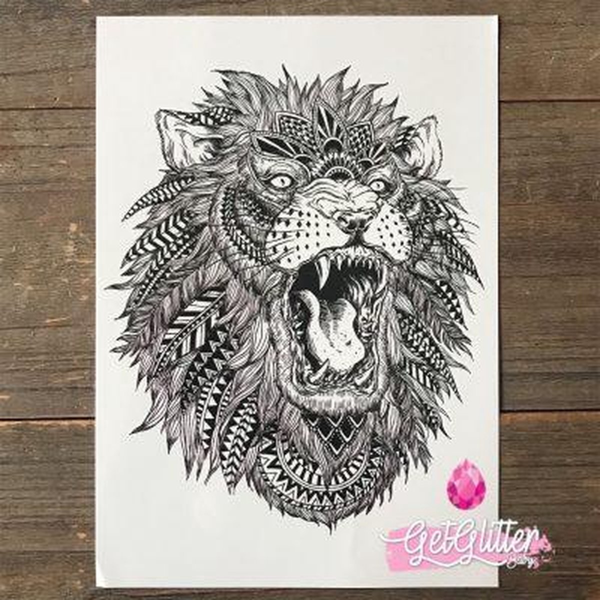 GetGlitterBaby® - Tijdelijke Tattoos / Tijdelijke Henna Festival Plak Tattoes / Nep Tatoeage voor Volwassenen / Fake Temporary Tattoo Sticker - Veren Leeuw