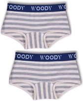 Woody Meisjes duopack shorts – gebroken wit-grijs melange gestreept – 192-1-SHO-Z/993 – maat 92