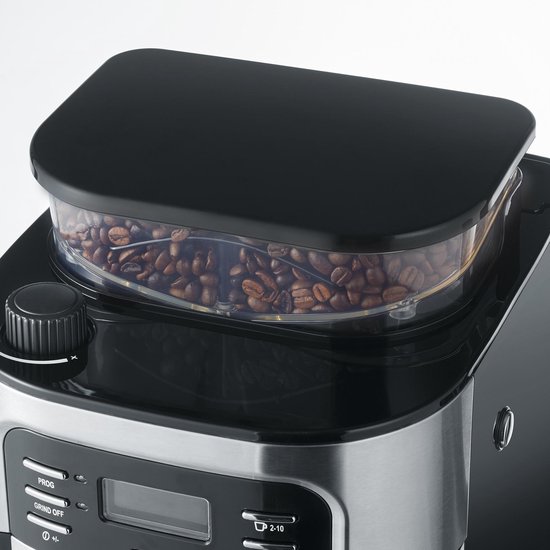 Severin KA 4810 Filter Koffiezetapparaat met bonenmaler - Glazen kan - Aromaselectie - Timerfunctie - Zwart / Rvs