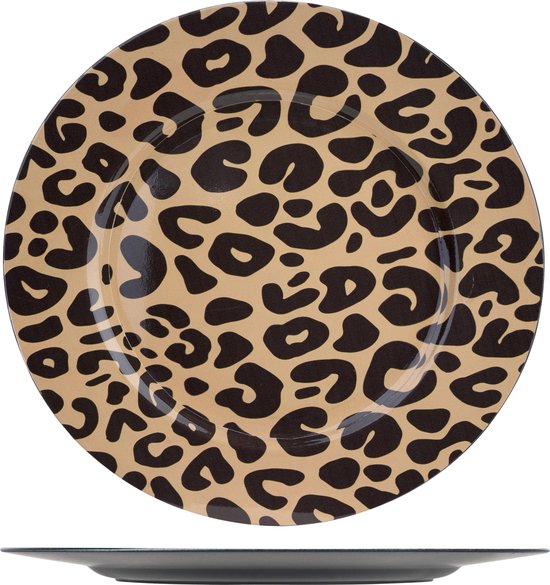1x Ronde kaarsenplateaus/kaarsenborden panterprint 33 cm – onderbord / kaarsenbord / onderzet bord voor kaarsen