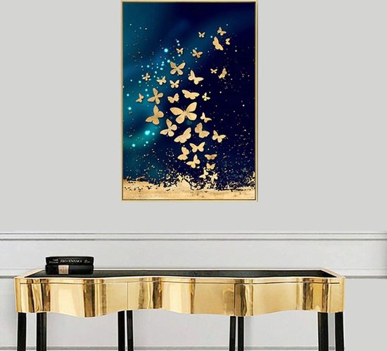 Allernieuwste Canvas Schilderij Vlinders Blauw Goud - Kunst - Modern -  Poster - 50 x... | bol.com