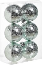 6x Mintgroene cirkel motief kerstballen 6 cm kunststof - Cirkel motief - Onbreekbare plastic kerstballen - Kerstboomversiering mint