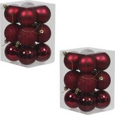 24x Donkerrode kunststof kerstballen 6 cm - Glans/mat/glitter - Onbreekbare plastic kerstballen donkerrood