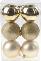 6x Gouden kunststof kerstballen 8 cm - Mat/glans/glitter - Onbreekbare plastic kerstballen - Kerstboomversiering goud