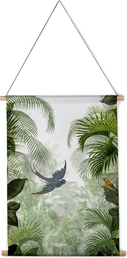 Villa Madelief Interieurbanner jungle green - Textielposter - 120x160cm - Wandkleed - Wandtapijt - Wanddecoratie voor thuis - Makkelijk op te hangen - Poster met houten hangers