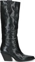 Manfield - Dames - Zwarte cowboylaarzen met crocoprint - Maat 38