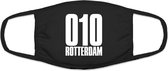 Rotterdam 010 mondkapje | gezichtsmasker | bescherming | bedrukt | logo | Zwart mondmasker van katoen, uitwasbaar & herbruikbaar. Geschikt voor OV