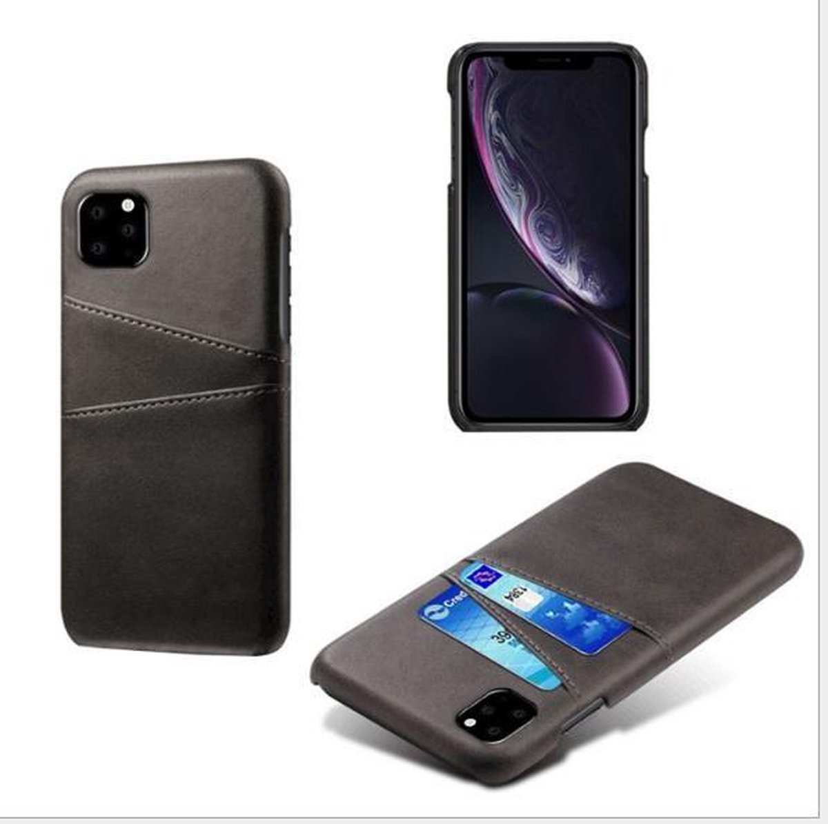 Back Cover met Opbergvakjes + PET Screenprotector voor iPhone 11 Pro Max _ Zwart