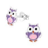 Joy|S - Zilveren Uil oorbellen paars roze