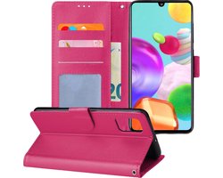 Hoesje - Geschikt voor Samsung Galaxy A41 - Luxe Bookcase - Walletcase Hoes - Portemonnee - Cover - Telefoonhoes - Donkerroze