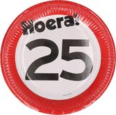 Kartonnen Bordjes hoera 25 jaar 23cm 8 st - Wegwerp borden - Feest/verjaardag/BBQ borden