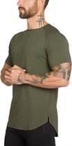 T-shirt mannen effen Kaki fitness T-shirt met korte mouwen maat XL