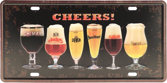 Wandbord – Mancave – Cheers – Vintage - Retro - Wanddecoratie – Reclame bord – Restaurant – Kroeg - Bar – Cafe - Horeca – Metal Sign – Bier – Bier merken – Chimay – Duvel - Judas - 15x30cm
