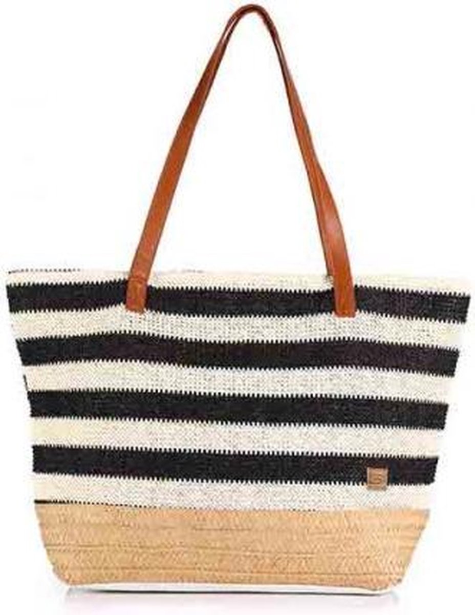 Zwart creme gestreepte beach shopper/strandtas