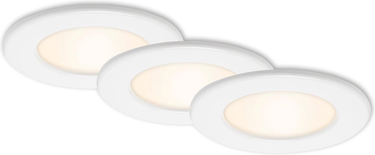 BRILONER THIN - inbouwspots set van 3 - 3 x LED / 6W 450lm - IP44 (badkamer) - lichtkleur: warm wit - inbouwdiepte: 30mm - inbouwmaat: 100mm - product: Ø115mm - wit