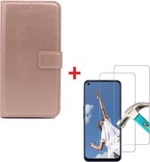 Oppo A52 hoesje book case rose goud met tempered glas screen Protector
