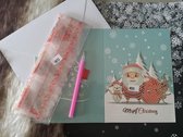 Diamond painting kerst kaart, Kerstman met vriendjes, DIY setje