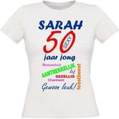 Shirt Sarah 50 jaar worden verjaardag maat XL Dames wit