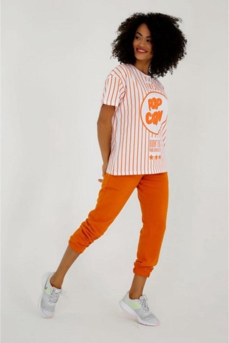 Oranje Popcorn T-shirt La Pèra 100% Katoen Dames - maat S