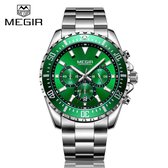 Megir Quartz horloge Chronograph met Datum 3ATM groen/zilver