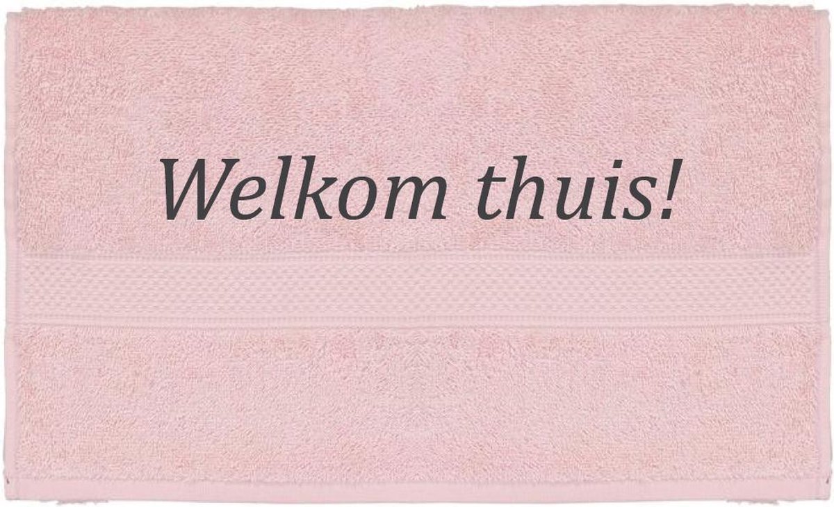 Handdoek - Welkom Thuis - 100x50cm - Roze