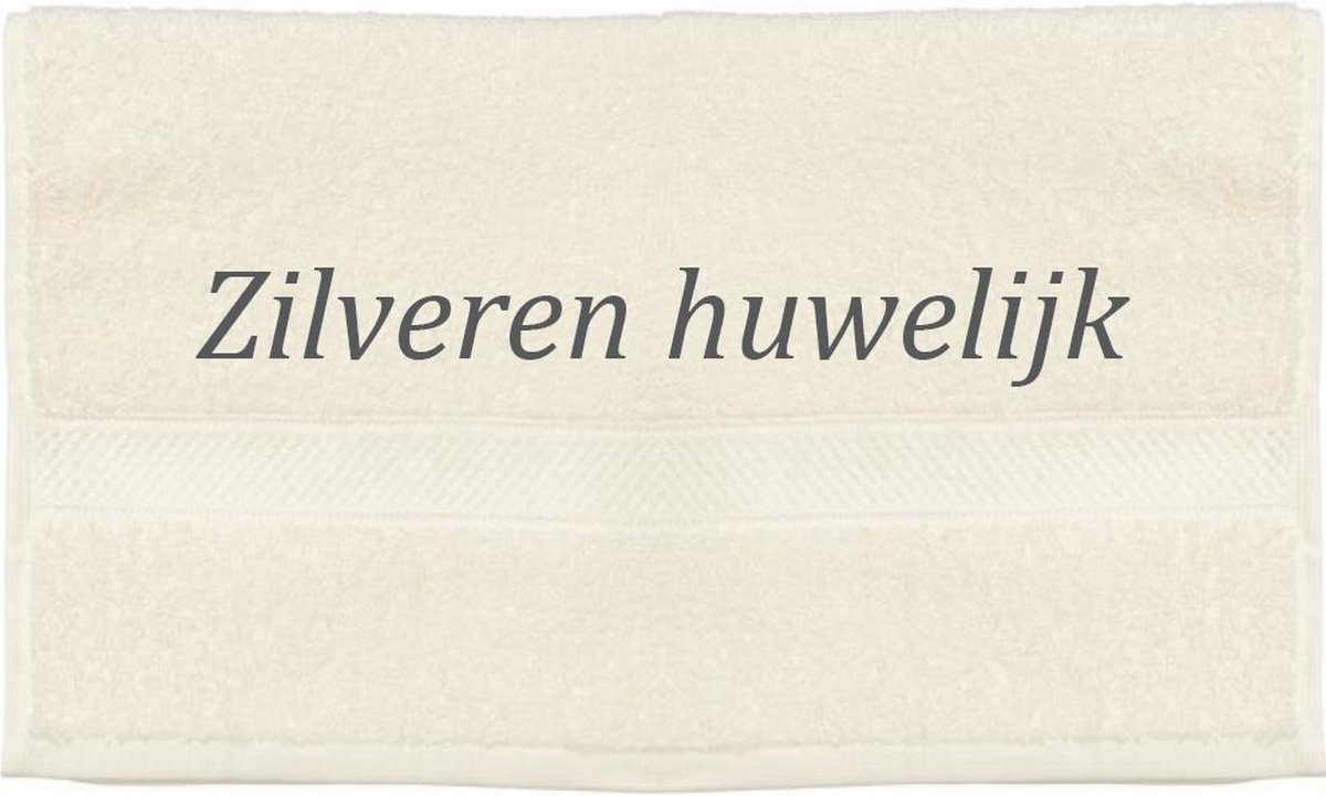 Handdoek - Zilveren huwelijk - 100x50cm - Creme