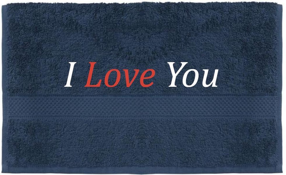 Handdoek - ILoveyou - 100x50cm - Donker blauw