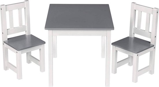 hartstochtelijk racket gazon Kindertafel en stoeltjes van hout - 1 tafel en 2 stoelen voor kinderen -  Wit/Grijs met... | bol.com