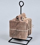 Onderzetter (6 stuks) van Hout met metalen standaard 11 x 22 cm