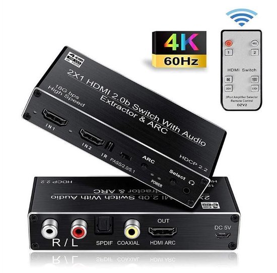 DrPhone HDMI Switch 4K @ 60hz avec Audio Extractor - 2 en 1 Out HDMI2.0b &  ARC HDMI... | bol.com
