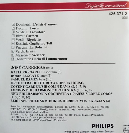 José Carreras Sings Pucciniverdibizetmassenetrossinidonizetti José Carreras Cd Bol