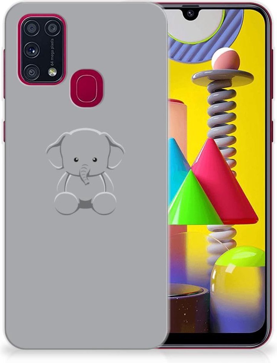 Samsung Galaxy M31 Telefoonhoesje met Naam Grijs Baby Olifant