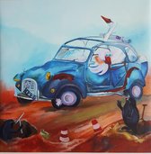 Schilderij: Lelijk eendje   30 x 30 cm  sprookjes schilderij en met lelijk eendje als auto  ( art - kunst - topcadeaus - wanddecoratie - Citroën - jongens - decoratie - kinderkamer