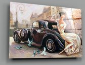 Insigne Glazen Schilderijen - Oldtimer - Vrouw - Glasschilderij - 110x70 cm - 4 mm