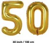 Cijfer ballonnen cijfers 50 in GOUD van 40 INCH / 100 CM  (31270)