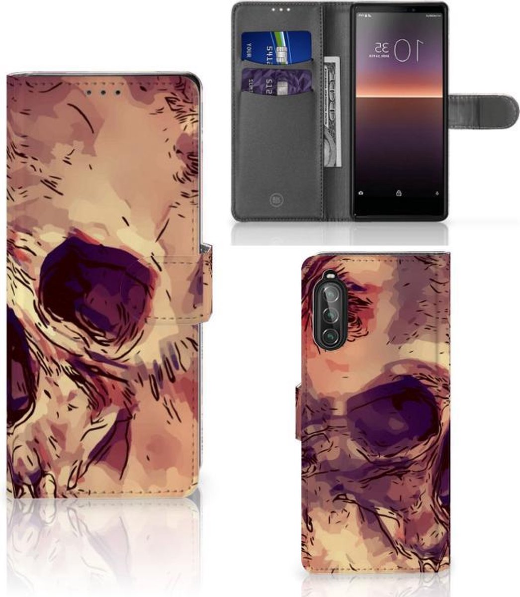 Wallet Case Sony Xperia 10 II Smartphone Hoesje Skullhead op Prijzenvolger.com