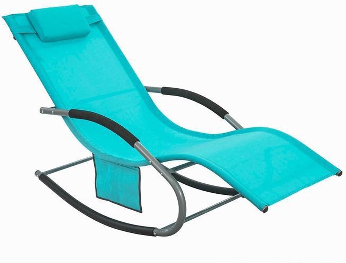 Simpletrade Ligbed - Ligstoel - Ademend ligvlak - Afneembaar kussen - Turkoois - 158x62x68 cm