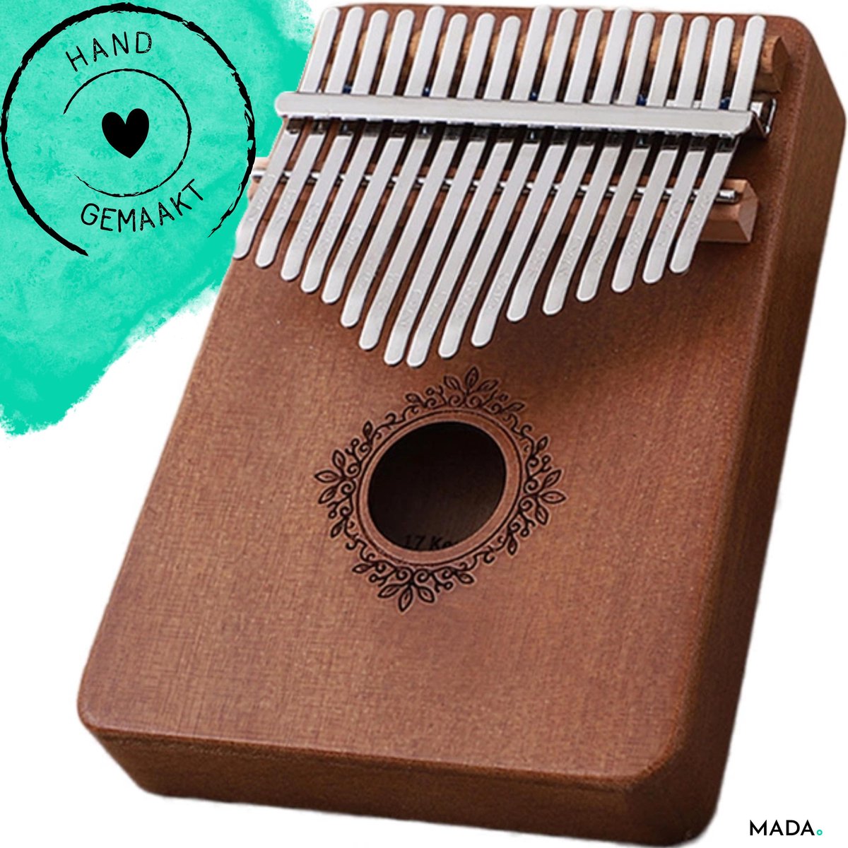 Handgemaakte kalimba / duimpiano - 17 tonen - Kalimba muziekinstrument - Complete set incl. opbergta
