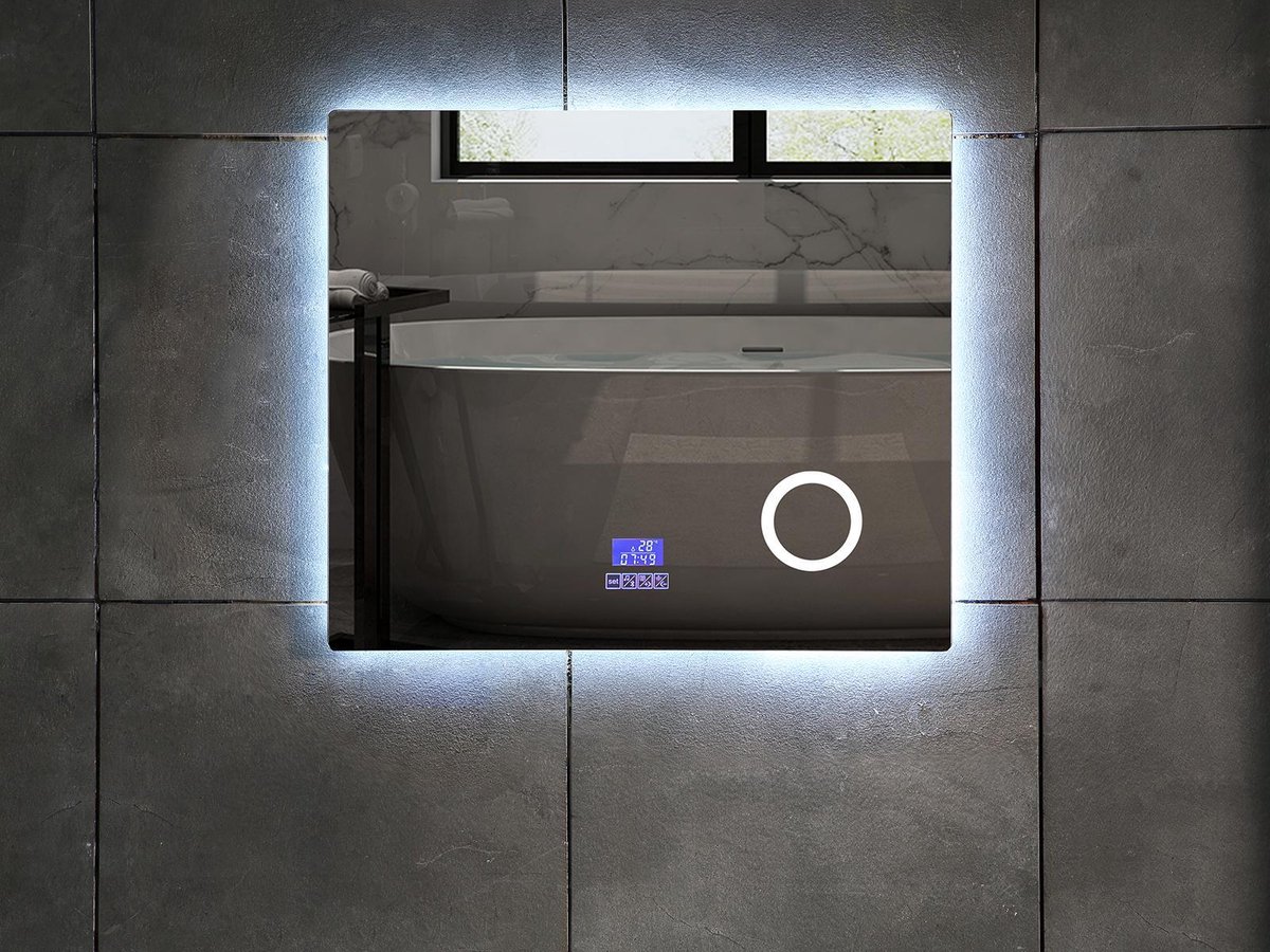 Mawialux LED Spiegel - 80cm - Rechthoek - Verwarming - Digitale Klok - Bluetooth - ML-80NMF