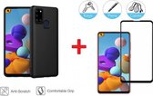 2-In-1 Screenprotector Hoesje  Bescherming Protector Set Geschikt Voor Samsung Galaxy A21S - Full Cover 3D Edge Tempered Glass Screen Protector Met Siliconen Back Bescherm Hoes Cov
