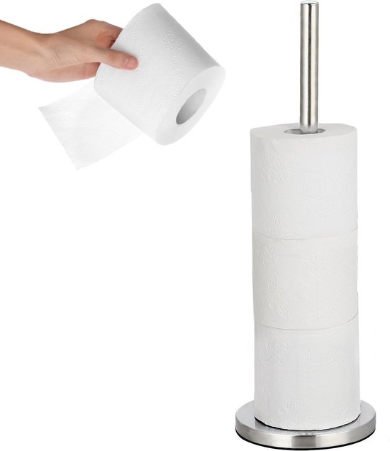 Tatkraft CAROL - Luxe RVS Toiletpapier Houder Vrijstaand - Reserverolhouder Verchroomd - WC Rol Houder - Closetrolhouder - Staande Toilet Papier Houder - Keukenrol / Toiletrol Standaard 4 Rollen - Zilver - Tatkraft